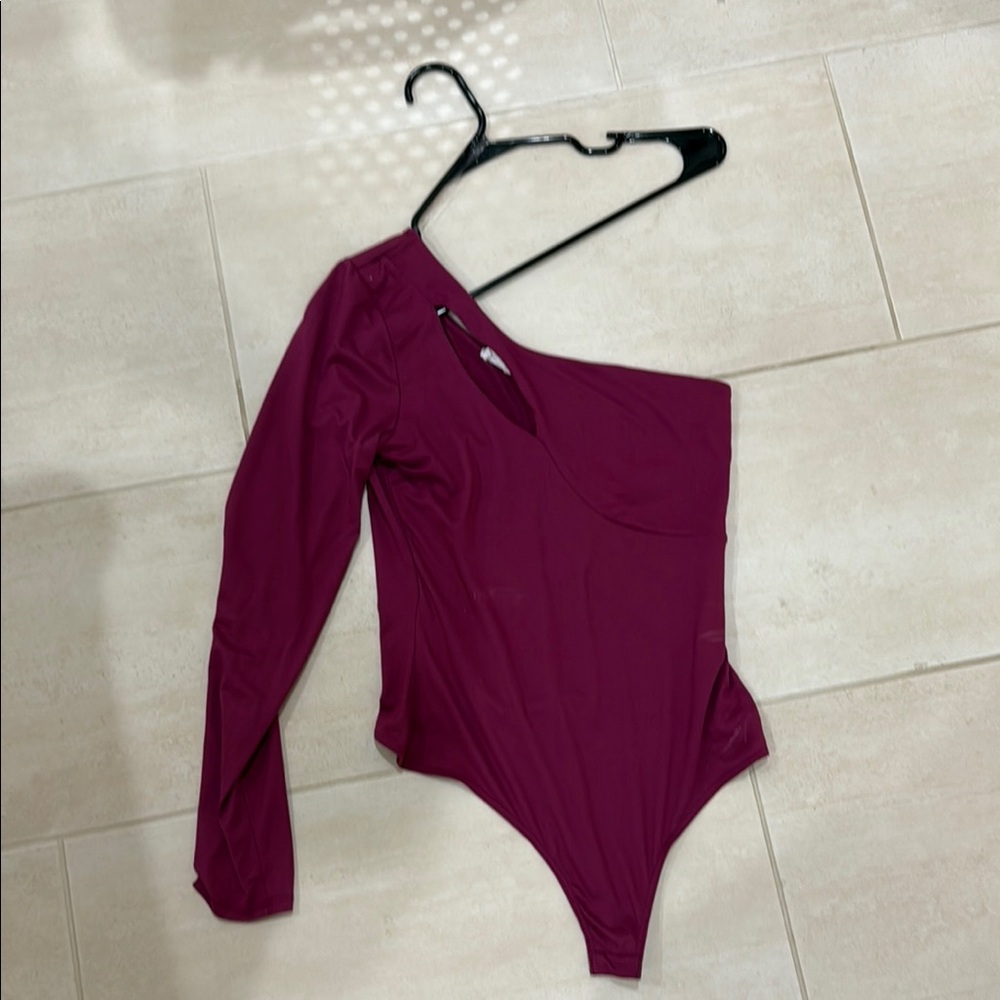 One-Shoulder Burgundy Bodysuit